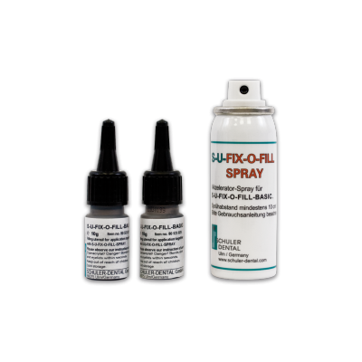 S-U-FIX-O-FILL, glueing-resin  - base material and accelerator spray for extremely quick hardening